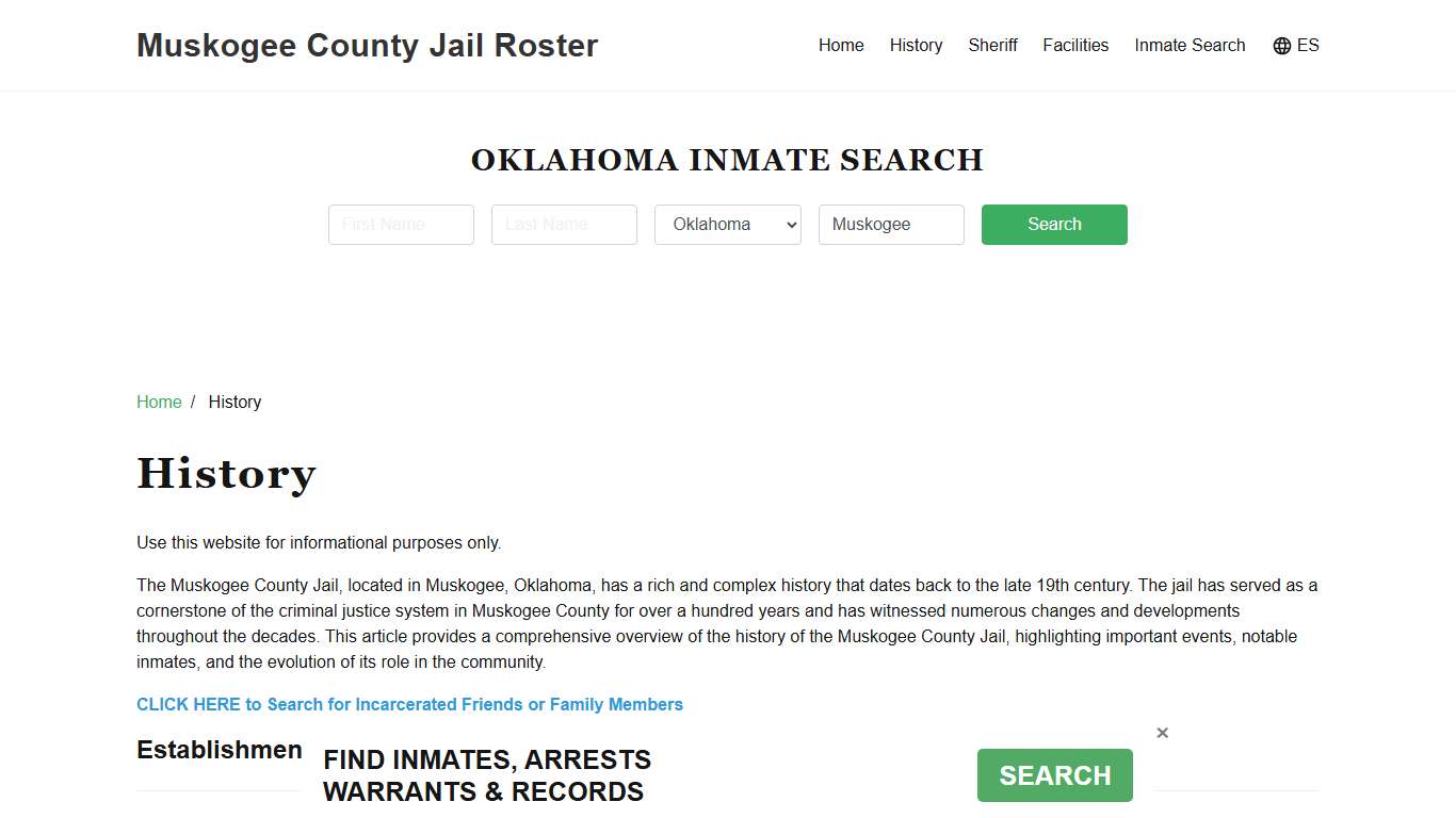 Muskogee County Jail, OK History