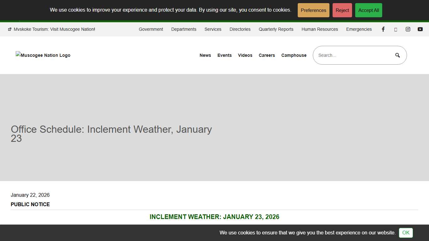 Office Schedule: Inclement Weather, January 23 MuscogeeNation.com :MuscogeeNation.com